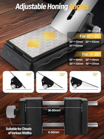Diamond Sharpening Stones with Honing Guide, Knife Sharpener Stone with Non-Slip Base for Chisels Planes Sharpening Stone Set Fine/Coarse Diamond Sharpening Plate with Angle Guide (600/1200)