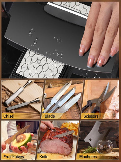 Diamond Sharpening Stones with Honing Guide, Knife Sharpener Stone with Non-Slip Base for Chisels Planes Sharpening Stone Set Fine/Coarse Diamond Sharpening Plate with Angle Guide (600/1200)