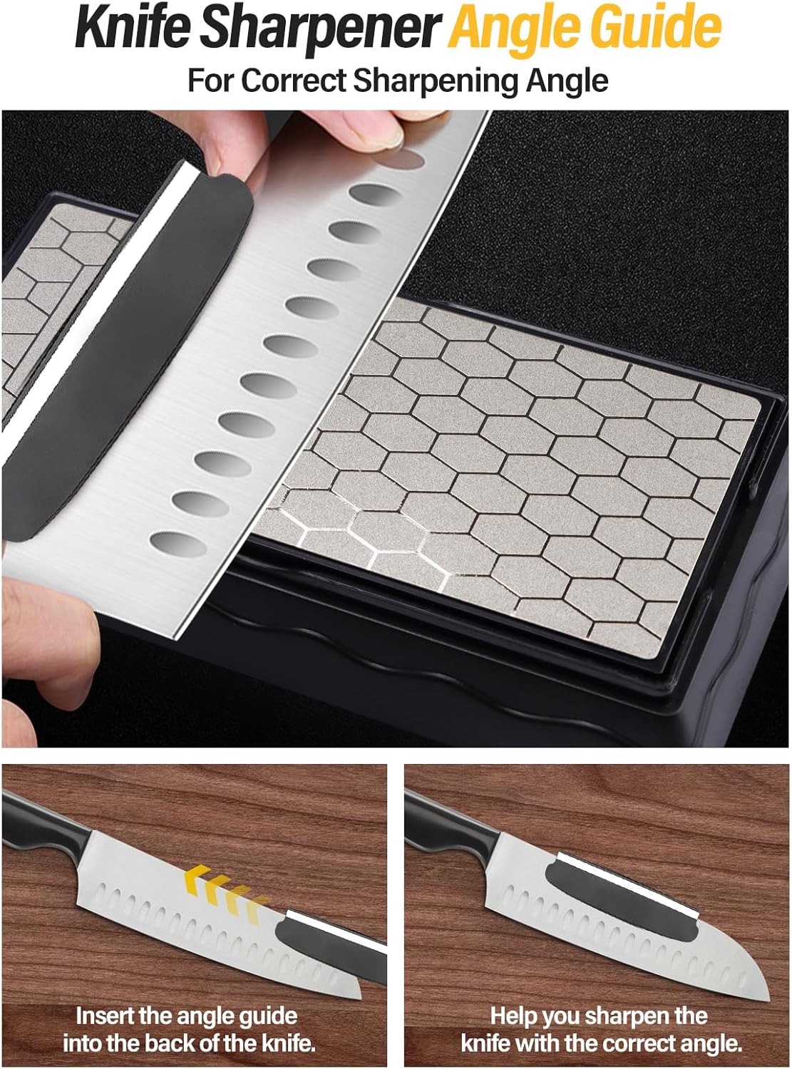 Diamond Sharpening Stones with Honing Guide, Knife Sharpener Stone with Non-Slip Base for Chisels Planes Sharpening Stone Set Fine/Coarse Diamond Sharpening Plate with Angle Guide (600/1200)