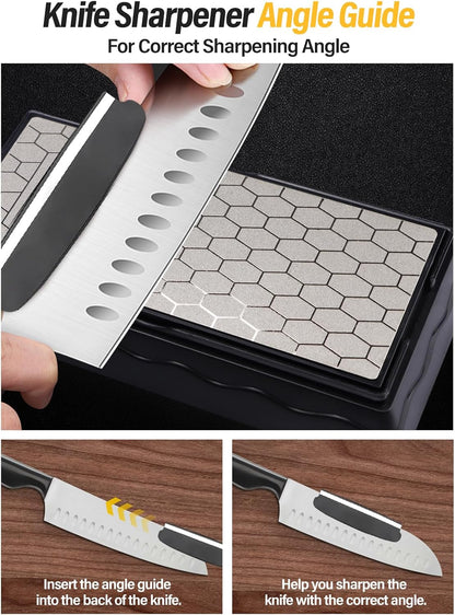 Diamond Sharpening Stones with Honing Guide, Knife Sharpener Stone with Non-Slip Base for Chisels Planes Sharpening Stone Set Fine/Coarse Diamond Sharpening Plate with Angle Guide (600/1200)