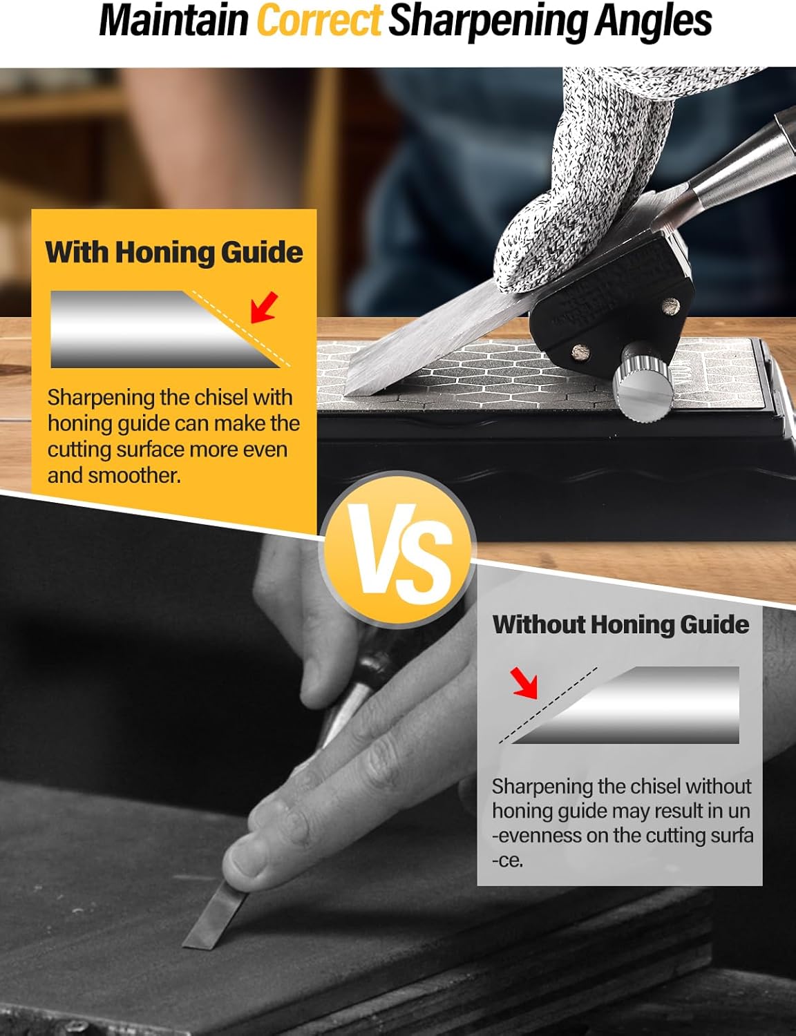 Diamond Sharpening Stones with Honing Guide, Knife Sharpener Stone with Non-Slip Base for Chisels Planes Sharpening Stone Set Fine/Coarse Diamond Sharpening Plate with Angle Guide (600/1200)