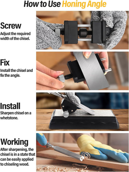 Diamond Sharpening Stones with Honing Guide, Knife Sharpener Stone with Non-Slip Base for Chisels Planes Sharpening Stone Set Fine/Coarse Diamond Sharpening Plate with Angle Guide (600/1200)