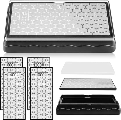 Diamond Sharpening Stones with Honing Guide, Knife Sharpener Stone with Non-Slip Base for Chisels Planes Sharpening Stone Set Fine/Coarse Diamond Sharpening Plate with Angle Guide (600/1200)
