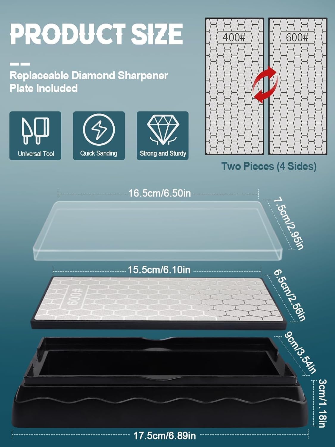 Diamond Sharpening Stones with Honing Guide, Knife Sharpener Stone with Non-Slip Base for Chisels Planes Sharpening Stone Set Fine/Coarse Diamond Sharpening Plate with Angle Guide (600/1200)