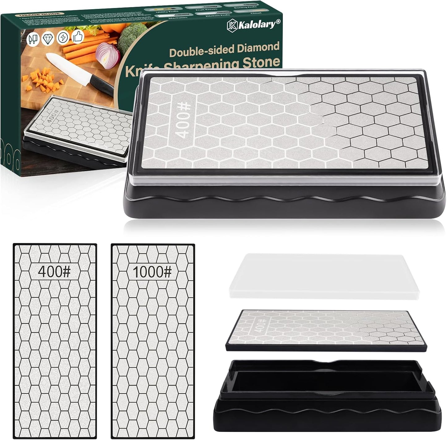 Diamond Sharpening Stones with Honing Guide, Knife Sharpener Stone with Non-Slip Base for Chisels Planes Sharpening Stone Set Fine/Coarse Diamond Sharpening Plate with Angle Guide (600/1200)