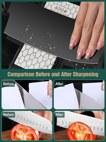 Diamond Sharpening Stones with Honing Guide, Knife Sharpener Stone with Non-Slip Base for Chisels Planes Sharpening Stone Set Fine/Coarse Diamond Sharpening Plate with Angle Guide (600/1200)