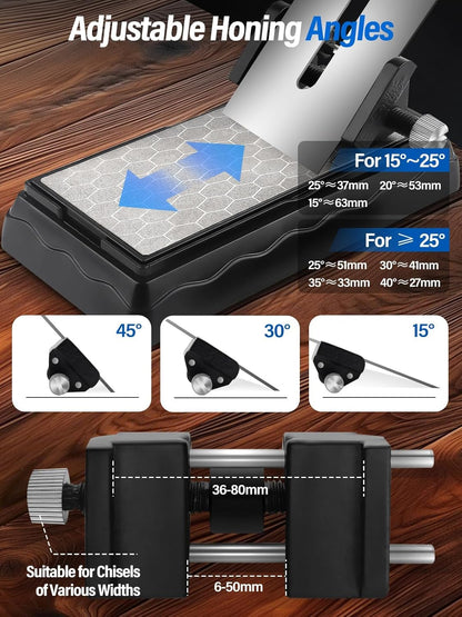 Diamond Sharpening Stones with Honing Guide, Knife Sharpener Stone with Non-Slip Base for Chisels Planes Sharpening Stone Set Fine/Coarse Diamond Sharpening Plate with Angle Guide (600/1200)