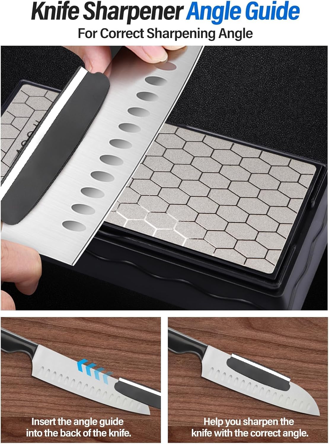 Diamond Sharpening Stones with Honing Guide, Knife Sharpener Stone with Non-Slip Base for Chisels Planes Sharpening Stone Set Fine/Coarse Diamond Sharpening Plate with Angle Guide (600/1200)
