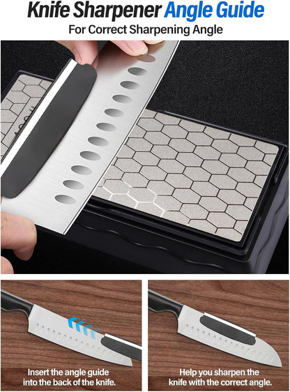 Diamond Sharpening Stones with Honing Guide, Knife Sharpener Stone with Non-Slip Base for Chisels Planes Sharpening Stone Set Fine/Coarse Diamond Sharpening Plate with Angle Guide (600/1200)