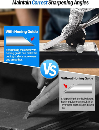 Diamond Sharpening Stones with Honing Guide, Knife Sharpener Stone with Non-Slip Base for Chisels Planes Sharpening Stone Set Fine/Coarse Diamond Sharpening Plate with Angle Guide (600/1200)
