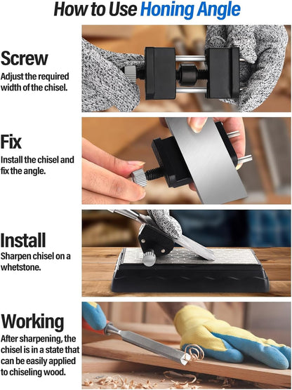 Diamond Sharpening Stones with Honing Guide, Knife Sharpener Stone with Non-Slip Base for Chisels Planes Sharpening Stone Set Fine/Coarse Diamond Sharpening Plate with Angle Guide (600/1200)