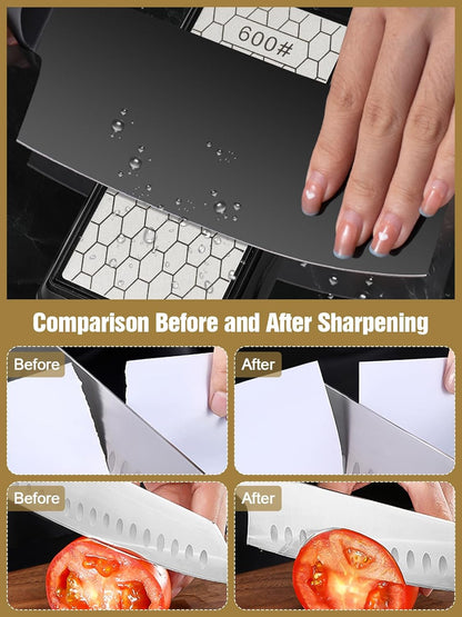 Diamond Sharpening Stones with Honing Guide, Knife Sharpener Stone with Non-Slip Base for Chisels Planes Sharpening Stone Set Fine/Coarse Diamond Sharpening Plate with Angle Guide (600/1200)