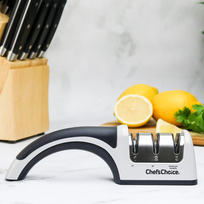 Manual Knife Sharpeners for 15- and 20-Degree Straight-Edge and Serrated Knives with Diamond Abrasives Precise Angle Control & Compact Footprint, 2-Stage, Gray
