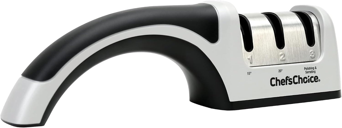 Manual Knife Sharpeners for 15- and 20-Degree Straight-Edge and Serrated Knives with Diamond Abrasives Precise Angle Control & Compact Footprint, 2-Stage, Gray
