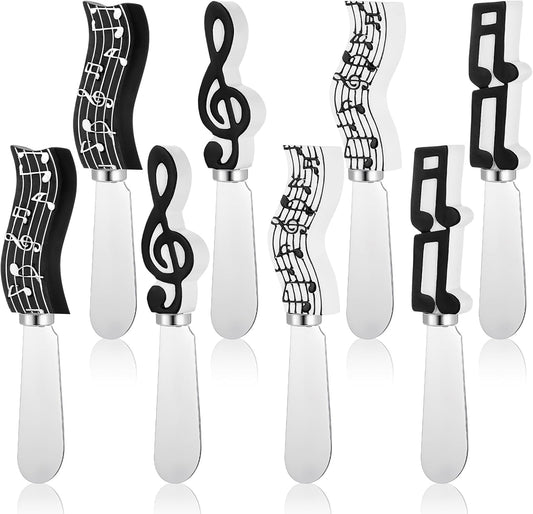 8 Pcs Musical Note Cheese Spreader Butter Knife Set Stainless Steel Cheese Spreader Multipurpose Butter Jam Dip Graduation Gift Table Decoration