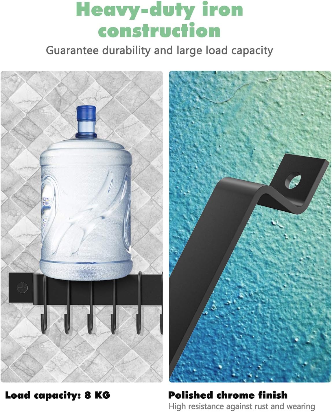 Wall Mounted Kitchen Rail Utensil Rack Hanger with 15 Hooks | Heavy Duty Iron, Rust Resistant, Easy Install
