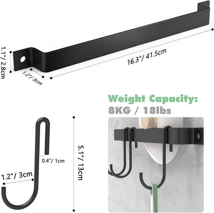 Wall Mounted Kitchen Rail Utensil Rack Hanger with 15 Hooks | Heavy Duty Iron, Rust Resistant, Easy Install