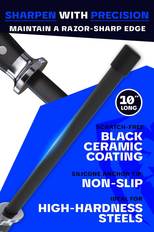 Honing Rod - 10 inch - G10 Handle - Stainless Steel Core - Scratch-Free Ceramic Coating - Kitchen Knife Sharpener Chef Knife Polish - Professional Honing Steel - Sharpening Rod