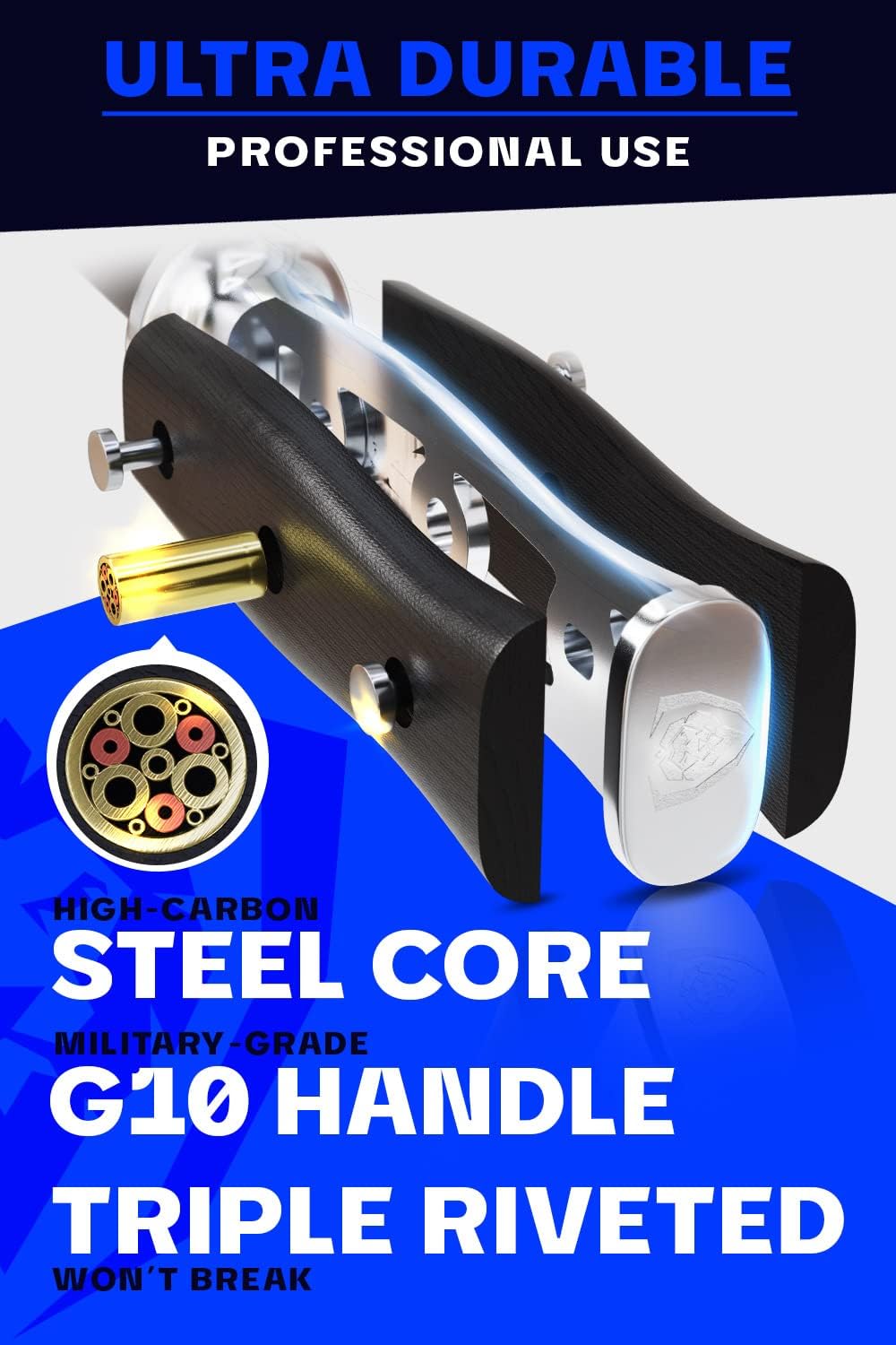 Honing Rod - 10 inch - G10 Handle - Stainless Steel Core - Scratch-Free Ceramic Coating - Kitchen Knife Sharpener Chef Knife Polish - Professional Honing Steel - Sharpening Rod