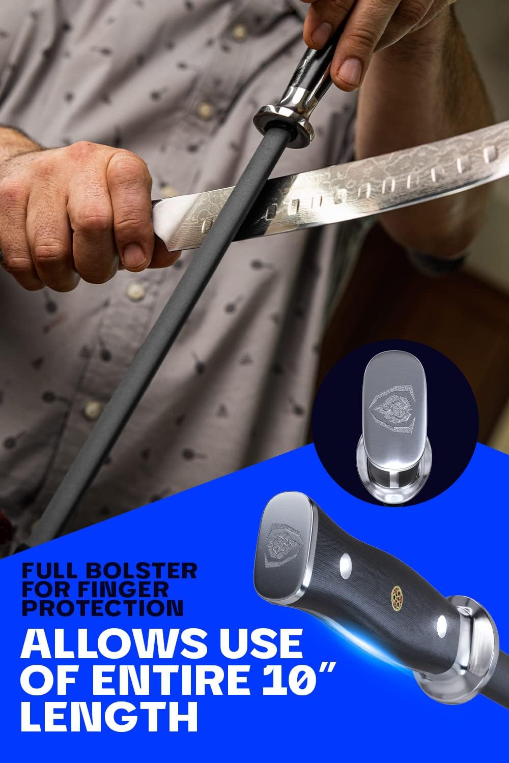 Honing Rod - 10 inch - G10 Handle - Stainless Steel Core - Scratch-Free Ceramic Coating - Kitchen Knife Sharpener Chef Knife Polish - Professional Honing Steel - Sharpening Rod