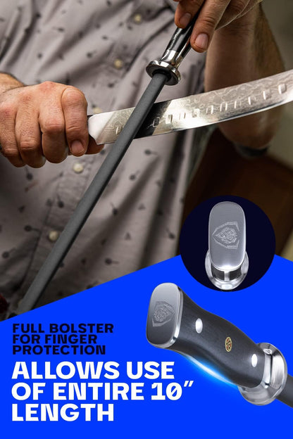 Honing Rod - 10 inch - G10 Handle - Stainless Steel Core - Scratch-Free Ceramic Coating - Kitchen Knife Sharpener Chef Knife Polish - Professional Honing Steel - Sharpening Rod