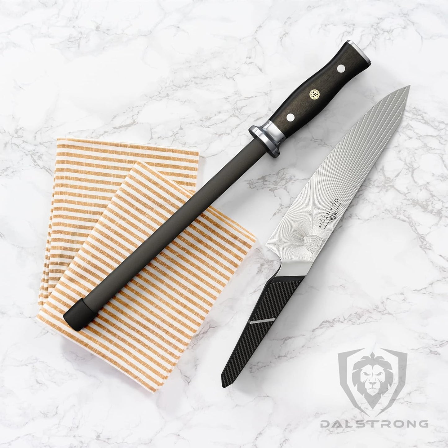 Honing Rod - 10 inch - G10 Handle - Stainless Steel Core - Scratch-Free Ceramic Coating - Kitchen Knife Sharpener Chef Knife Polish - Professional Honing Steel - Sharpening Rod