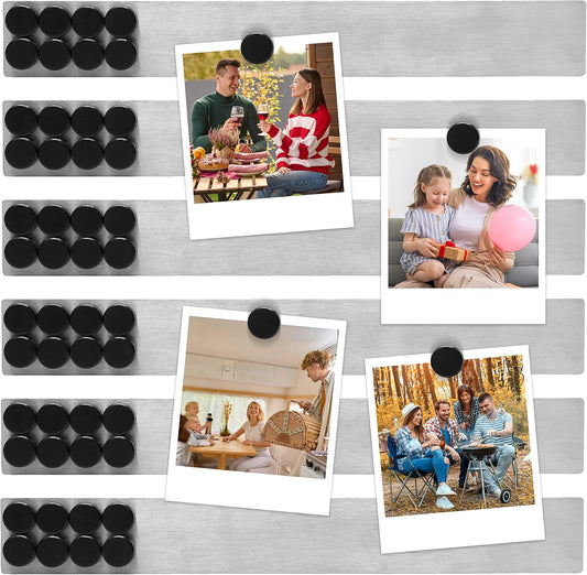 Magnetic Strip with Adhesive Backing, 2"x15" Stainless Steel Strips Bulletin Bar Board, Metal Magnetic Strips for Wall with 48 Pcs Magnets for Home, Office, School Use - 6 Pcs