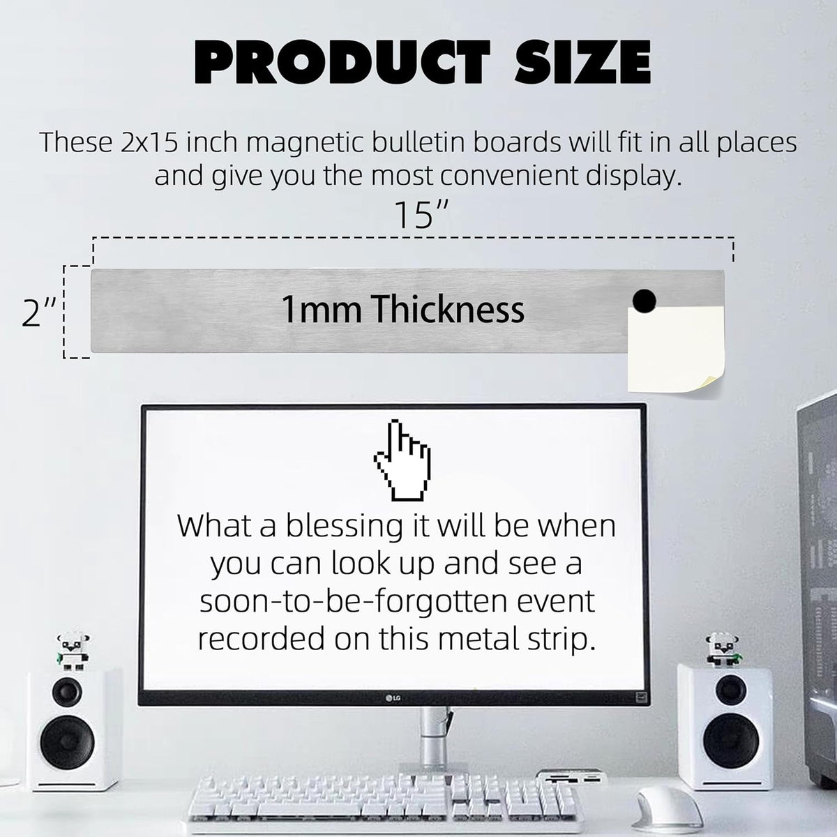 Magnetic Strip with Adhesive Backing, 2"x15" Stainless Steel Strips Bulletin Bar Board, Metal Magnetic Strips for Wall with 48 Pcs Magnets for Home, Office, School Use - 6 Pcs