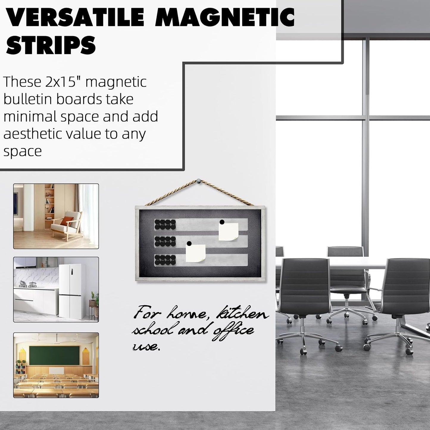 Magnetic Strip with Adhesive Backing, 2"x15" Stainless Steel Strips Bulletin Bar Board, Metal Magnetic Strips for Wall with 48 Pcs Magnets for Home, Office, School Use - 6 Pcs