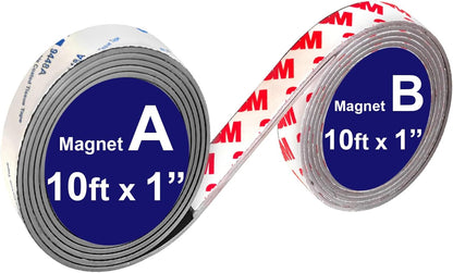 2 Pack, A+B Paired Magnetic Tape 10ftx1in, AB Pairing Magnet Strips with Adhesive Backing, Match to Use for DIY Closure Craftings