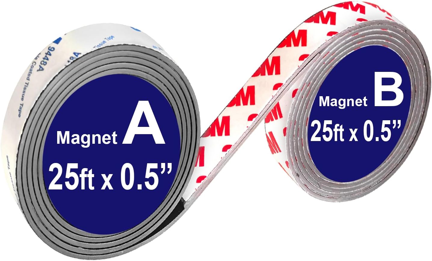 2 Pack, A+B Paired Magnetic Tape 10ftx1in, AB Pairing Magnet Strips with Adhesive Backing, Match to Use for DIY Closure Craftings