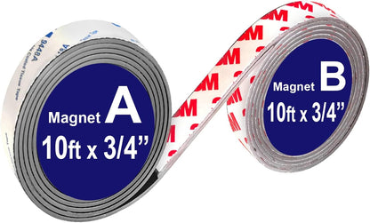 2 Pack, A+B Paired Magnetic Tape 10ftx1in, AB Pairing Magnet Strips with Adhesive Backing, Match to Use for DIY Closure Craftings