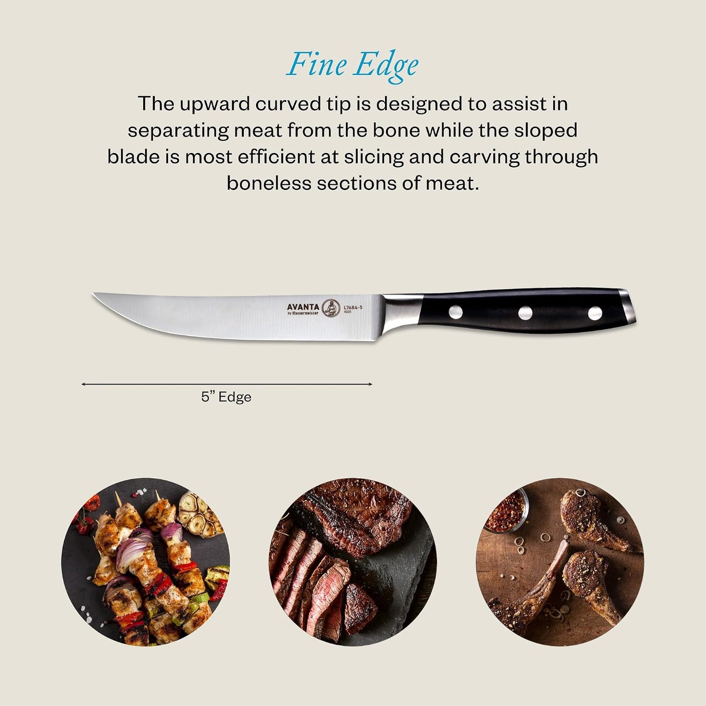 Avanta Forged 5” Fine Edge Steak Knife Set - German X50 Stainless Steel - Rust Resistant & Easy to Maintain - Includes 4 Steak Knives