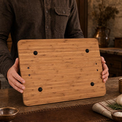 Longhorn Carving Board - Bamboo Wood with Aluminum Handle - Perfect for Serving Meats or Appetizers - 20 x 13 Inches
