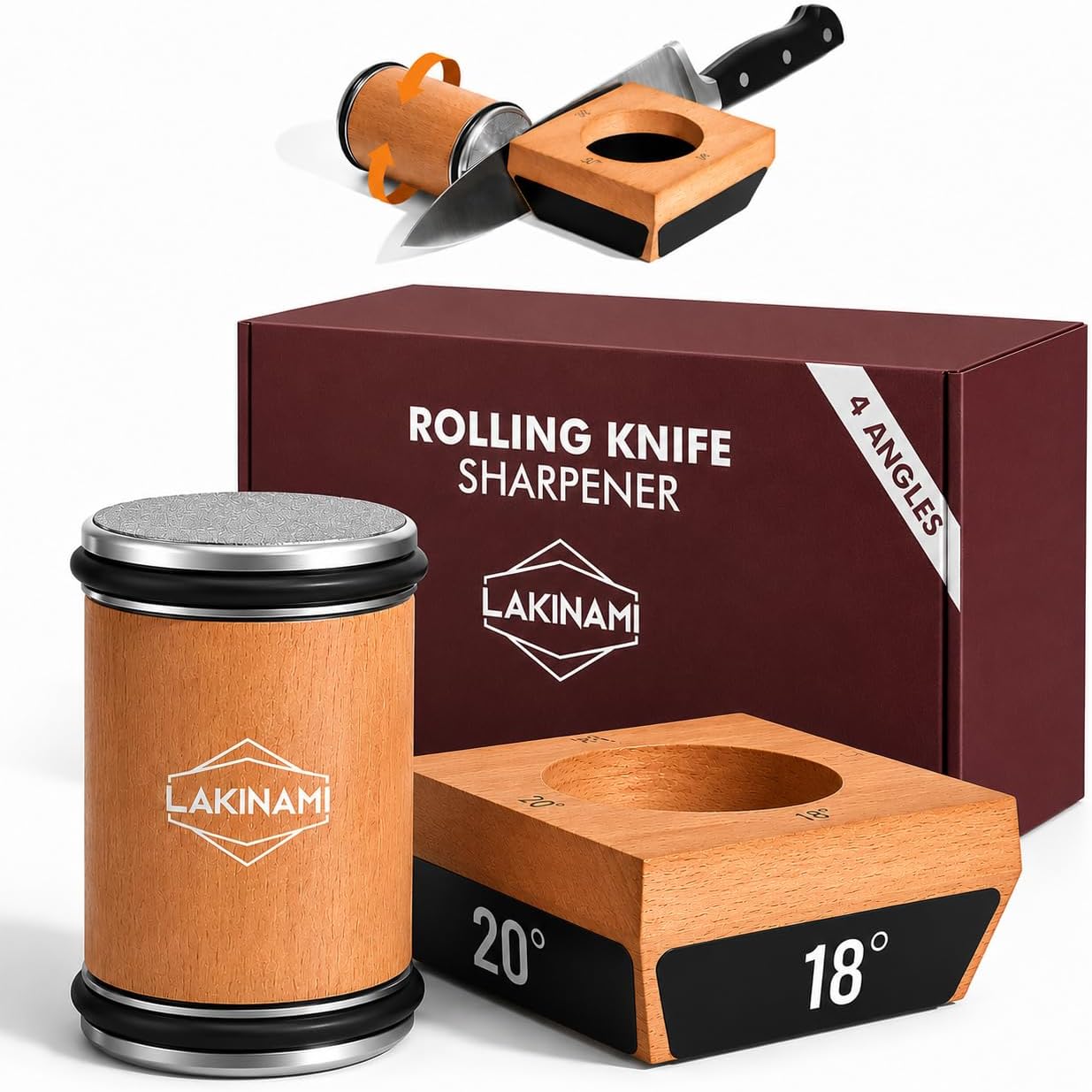 Knife Sharpener, Rolling Knife Sharpener Kit With Magnetic Holder, Kitchen Knife Sharpeners With Diamond Disks, Knife Sharpening Kit With 15, 18, 20 & 22 Degrees, Knife Sharpeners for Kitchen Knives