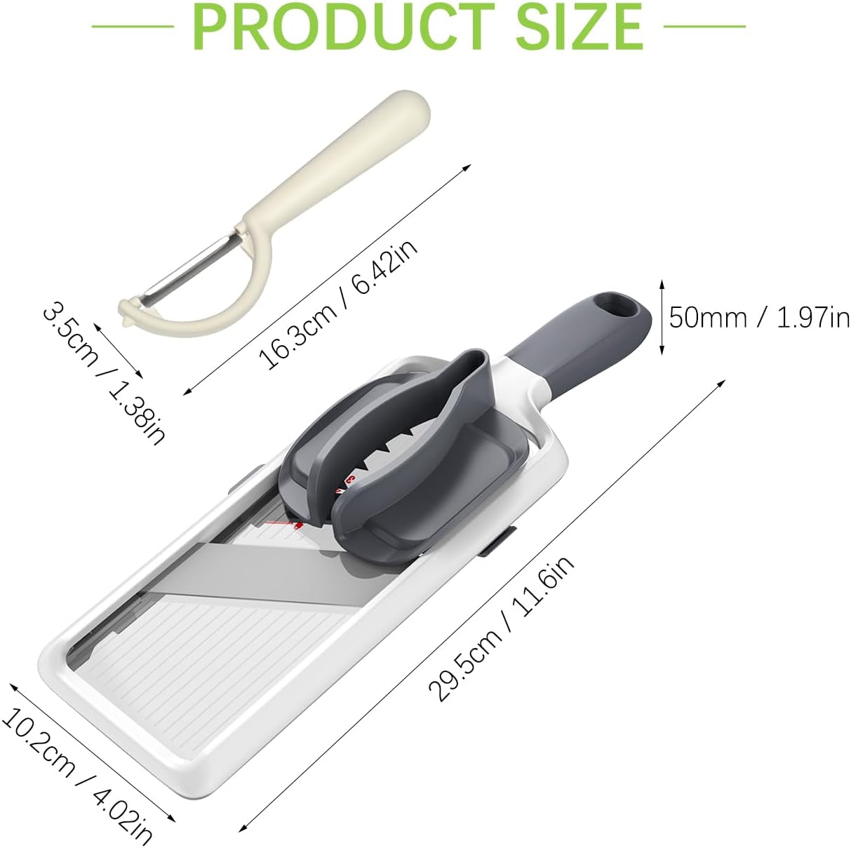 Multi Handheld Mandoline Slicer - Adjustable Stainless Steel Blade | Hand Guard & Peeler Included, 1-4 mm Adjustable,Non-Slip Grip, Easy Rinse Clean, Space Saving, For Salad Stir-Fry Meal Prep
