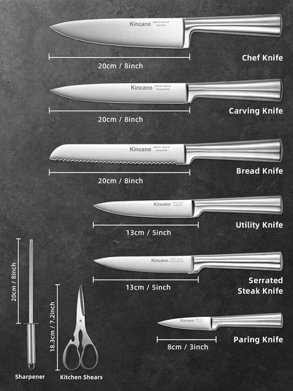 Knife Set, 14 PCS High Carbon Stainless Steel Super Sharp Kitchen Knife Set for Chef with Acrylic Stand, include Steak Knives, Sharpener and Scissors, Ergonomical Design