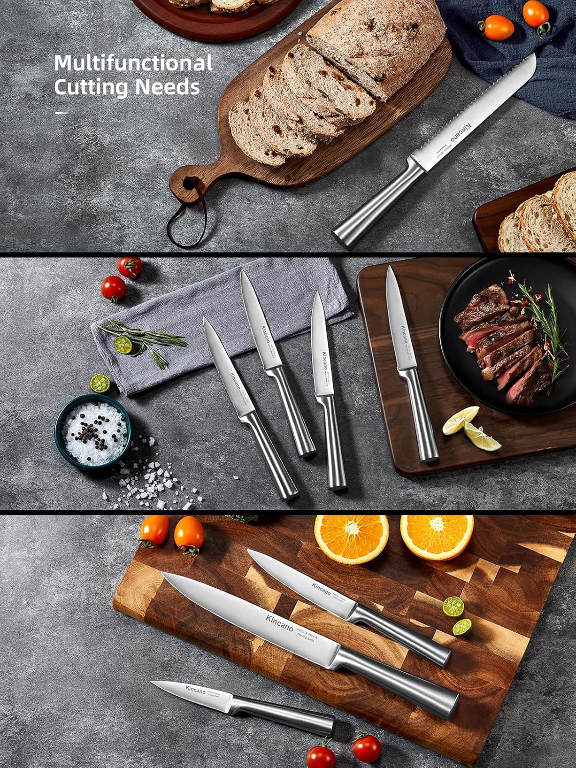 Knife Set, 14 PCS High Carbon Stainless Steel Super Sharp Kitchen Knife Set for Chef with Acrylic Stand, include Steak Knives, Sharpener and Scissors, Ergonomical Design