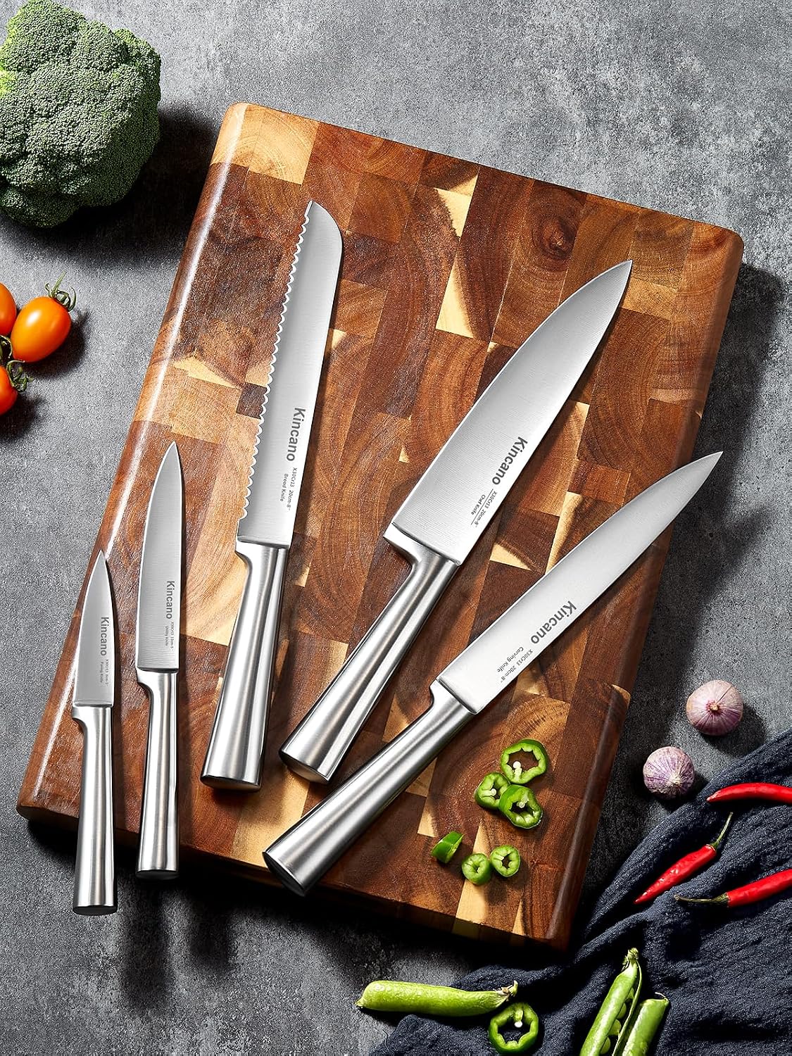 Knife Set, 14 PCS High Carbon Stainless Steel Super Sharp Kitchen Knife Set for Chef with Acrylic Stand, include Steak Knives, Sharpener and Scissors, Ergonomical Design