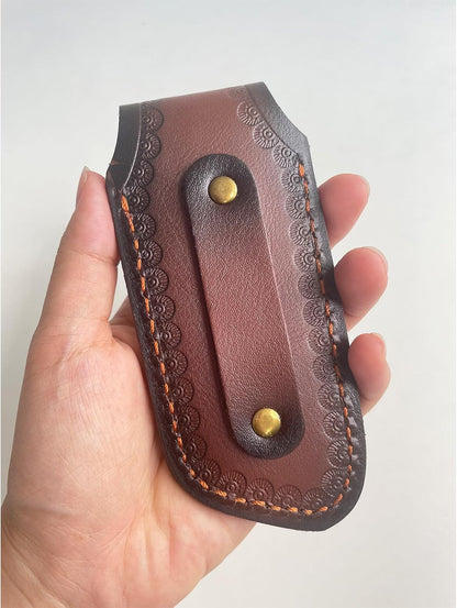 Shop Knife Sheaths, 5.1" Pocket Knife Sheath for Belt, Leather Knife Sheath for Belt, Pocket Knife Holder, Leather Sheath Folding Knife (Large)