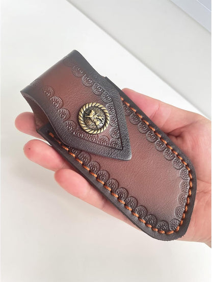 Shop Knife Sheaths, 5.1" Pocket Knife Sheath for Belt, Leather Knife Sheath for Belt, Pocket Knife Holder, Leather Sheath Folding Knife (Large)