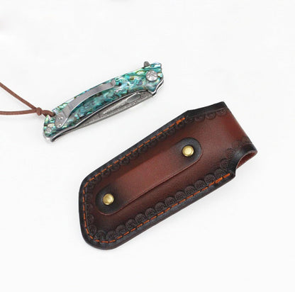 Shop Knife Sheaths, 5.1" Pocket Knife Sheath for Belt, Leather Knife Sheath for Belt, Pocket Knife Holder, Leather Sheath Folding Knife (Large)