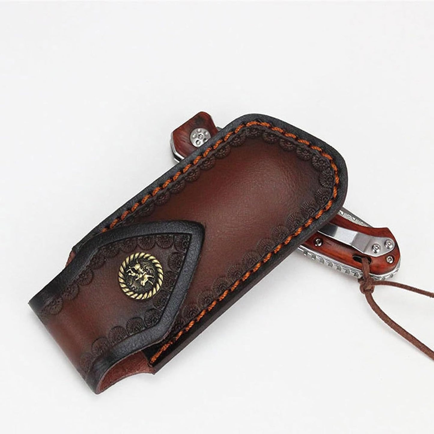 Shop Knife Sheaths, 5.1" Pocket Knife Sheath for Belt, Leather Knife Sheath for Belt, Pocket Knife Holder, Leather Sheath Folding Knife (Large)