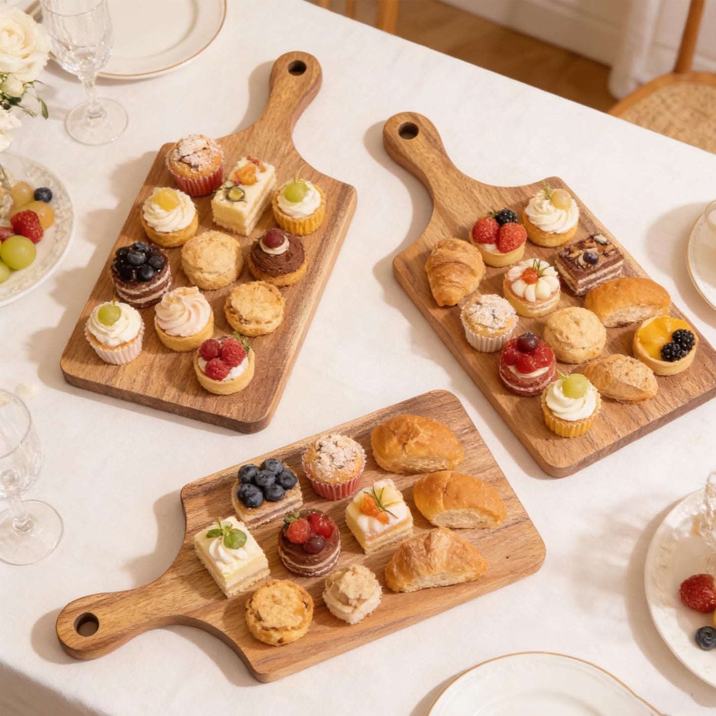 6 Pcs Small Wooden Bulk Cutting Board with Handle, 11 inch Mini Acacia Wood Cutting Boards Bulk for Kitchen, Charcuterie Boards Bulk, Serving Board for Cheese Bread Meat Fruits