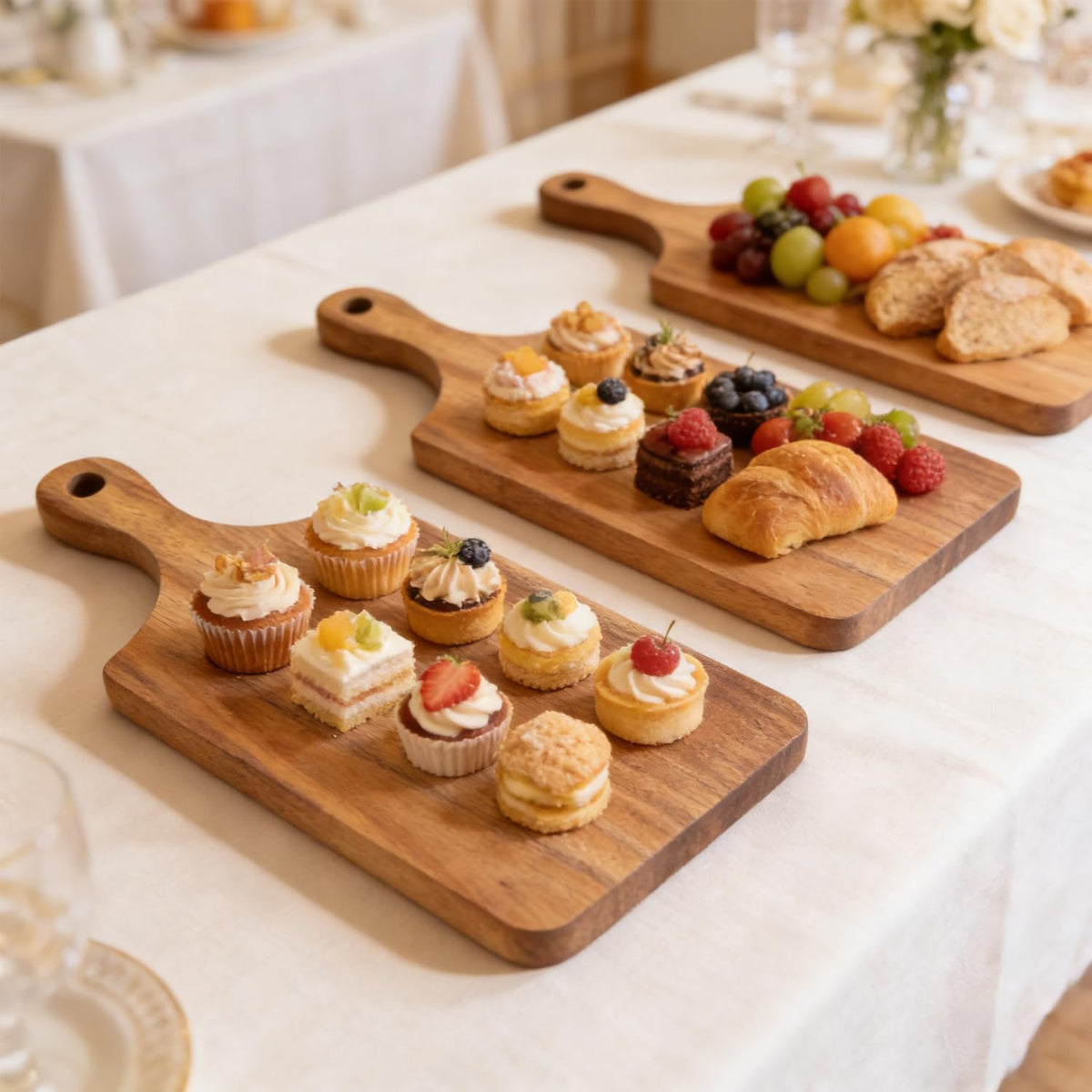 6 Pcs Small Wooden Bulk Cutting Board with Handle, 11 inch Mini Acacia Wood Cutting Boards Bulk for Kitchen, Charcuterie Boards Bulk, Serving Board for Cheese Bread Meat Fruits