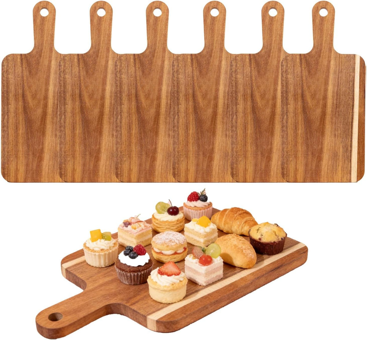 6 Pcs Small Wooden Bulk Cutting Board with Handle, 11 inch Mini Acacia Wood Cutting Boards Bulk for Kitchen, Charcuterie Boards Bulk, Serving Board for Cheese Bread Meat Fruits