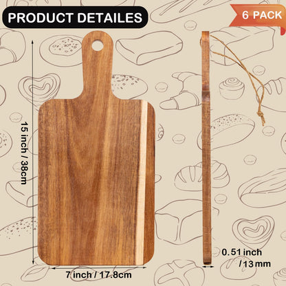 6 Pcs Small Wooden Bulk Cutting Board with Handle, 11 inch Mini Acacia Wood Cutting Boards Bulk for Kitchen, Charcuterie Boards Bulk, Serving Board for Cheese Bread Meat Fruits