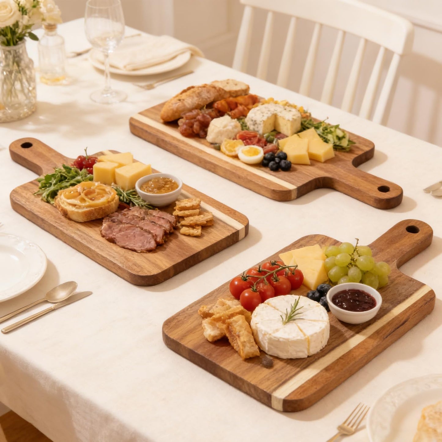 6 Pcs Small Wooden Bulk Cutting Board with Handle, 11 inch Mini Acacia Wood Cutting Boards Bulk for Kitchen, Charcuterie Boards Bulk, Serving Board for Cheese Bread Meat Fruits