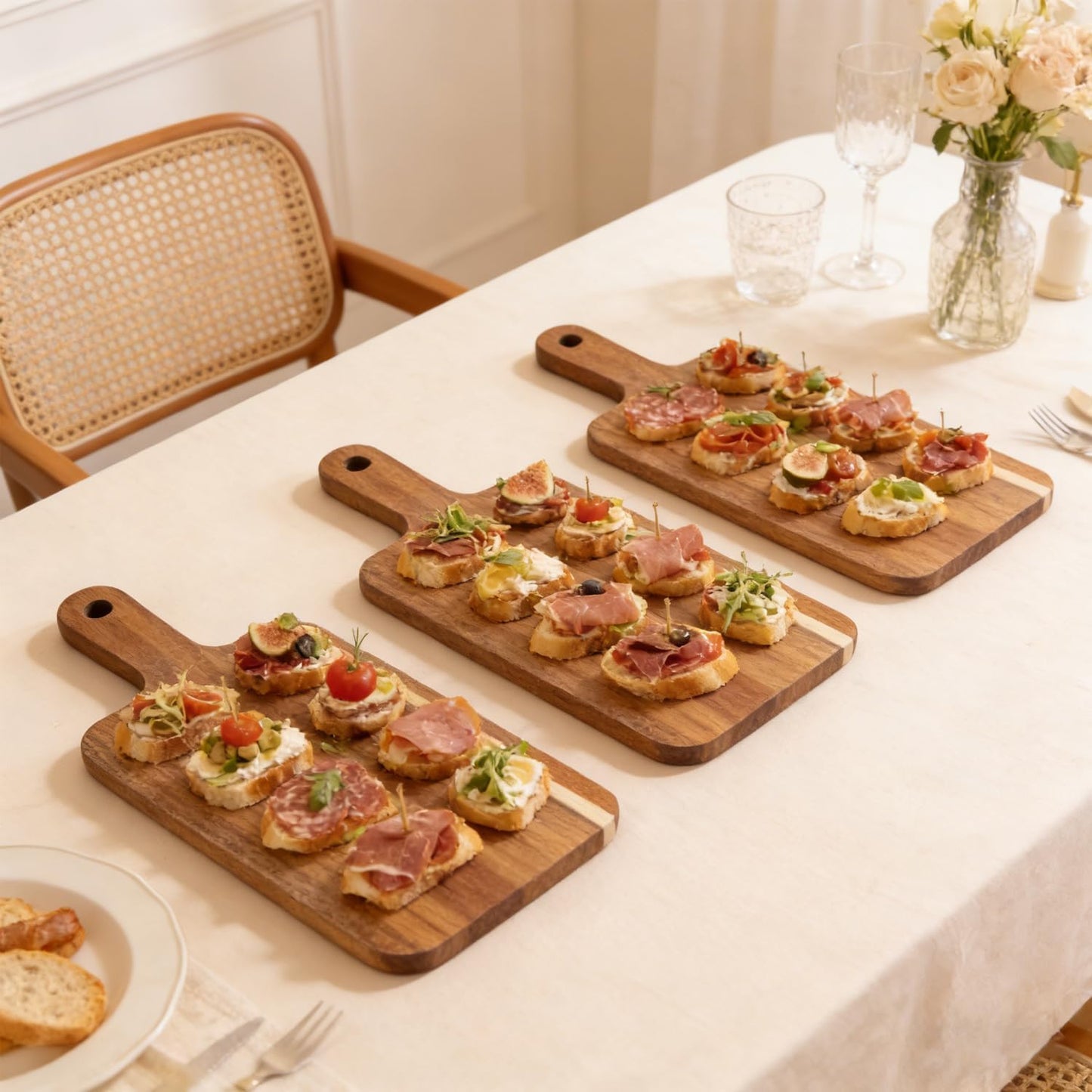 6 Pcs Small Wooden Bulk Cutting Board with Handle, 11 inch Mini Acacia Wood Cutting Boards Bulk for Kitchen, Charcuterie Boards Bulk, Serving Board for Cheese Bread Meat Fruits