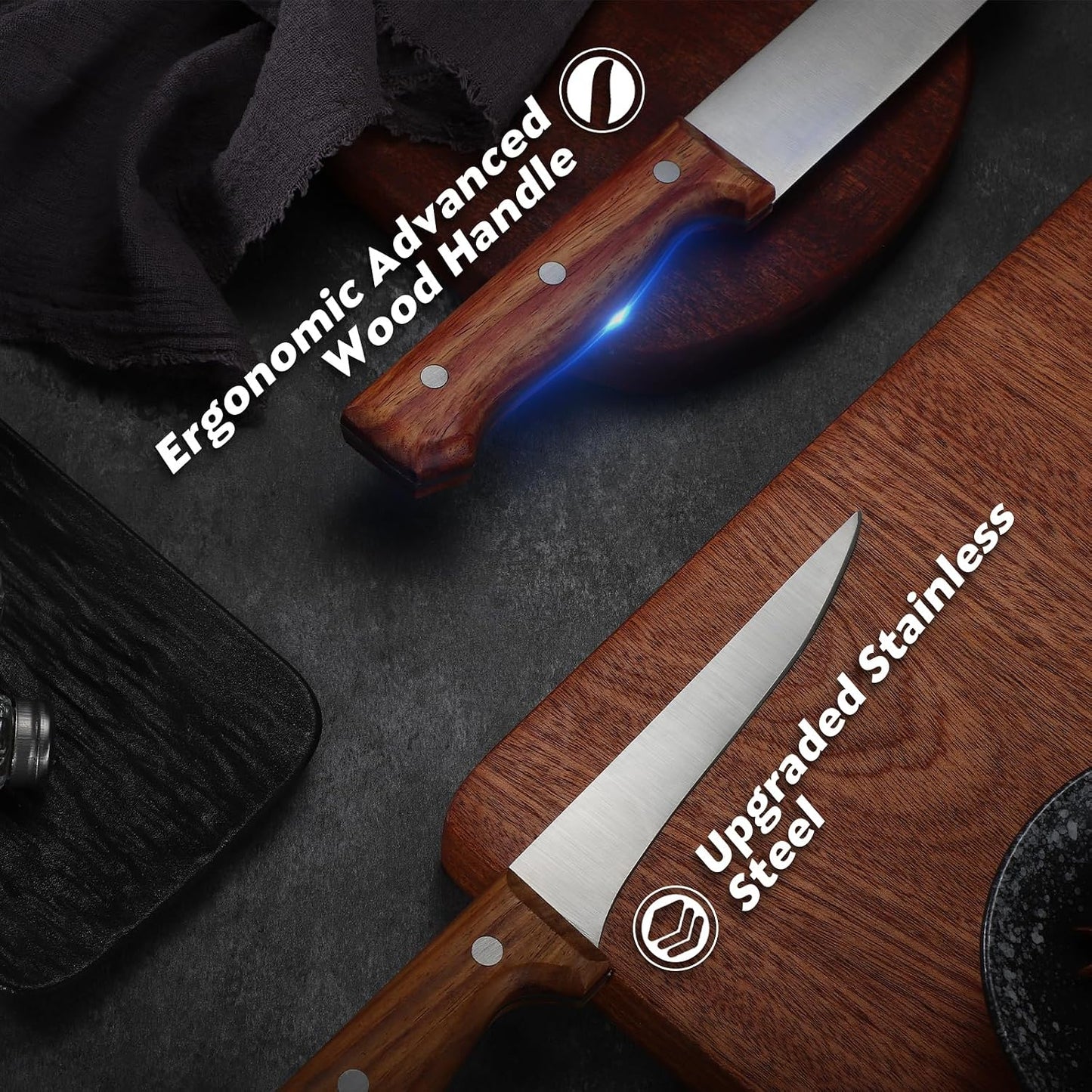 TAN REN Japanese Gyuto Chef Knife, 7 Inch Stainless Steel Chef Knife | Full Tang Kitchen Knife with Ergonomic Wooden Handle for Meat, Vegetables and Fruits